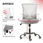 Кресло BRABIX "Wings MG-306", пластик белый, хром, сетка, серое, 532012 — арт. SAMSON-532012