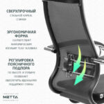 Кресло офисное МЕТТА "К-7" хром, прочная сетка, сиденье и спинка регулируемые, черное — арт. SAMSON-532461