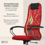 Кресло офисное МЕТТА "SU-B-8" хром, ткань-сетка, сиденье мягкое, красное — арт. SAMSON-532430