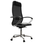Кресло офисное МЕТТА "ErgoLife" Comfort, хром, сиденье мягкое, ткань-сетка/экокожа, черное — арт. SAMSON-532998