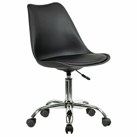 Кресло стул BRABIX "Eames MG-310 CH", хром, пластик черный, экокожа черная, 532925 — арт. SAMSON-532925