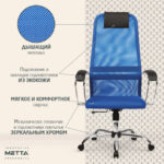 Кресло офисное МЕТТА "SU-B-8" хром, ткань-сетка, сиденье мягкое, синее — арт. SAMSON-532431