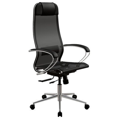 Кресло МЕТТА "ErgoLife" 10 B1-104K, хром, синхромеханизм, прочная сетка, черное — арт. SAMSON-532992