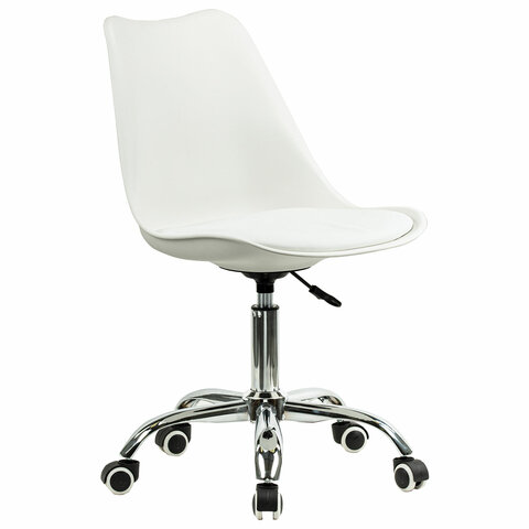 Кресло стул BRABIX "Eames MG-310 CH", хром, пластик белый, экокожа белая, 532923 — арт. SAMSON-532923