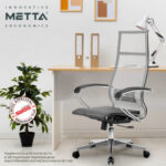 Кресло офисное МЕТТА "К-7" хром, прочная сетка, сиденье и спинка регулируемые, серое — арт. SAMSON-532466