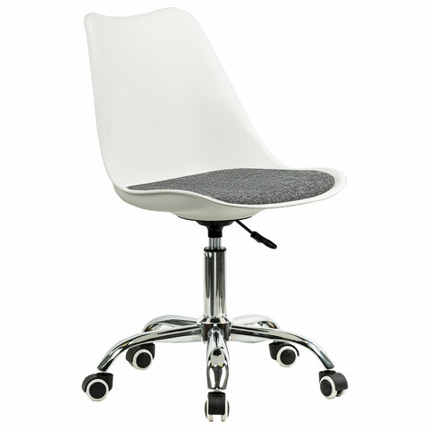 Кресло стул BRABIX "Eames MG-310 CH", хром, пластик белый, ткань серая, 532924 — арт. SAMSON-532924