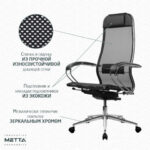Кресло МЕТТА "ErgoLife" 10 B1-104K, хром, синхромеханизм, прочная сетка, черное — арт. SAMSON-532992