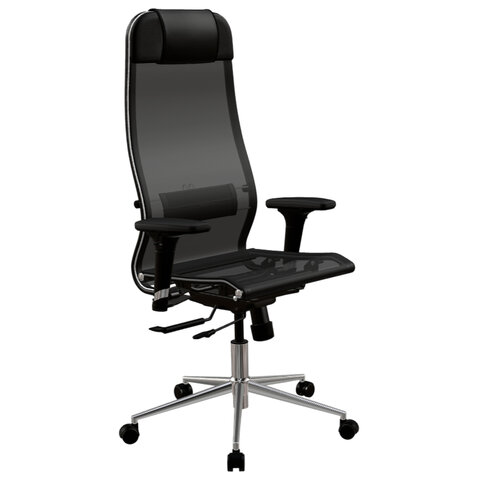 Кресло МЕТТА "ErgoLife" 10 B1-104D, хром, синхромеханизм, 2D-подлокотники, прочная сетка, черное — арт. SAMSON-532993