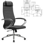 Кресло офисное МЕТТА "К-27" хром, ткань, сиденье и спинка мягкие, серое — арт. SAMSON-532457