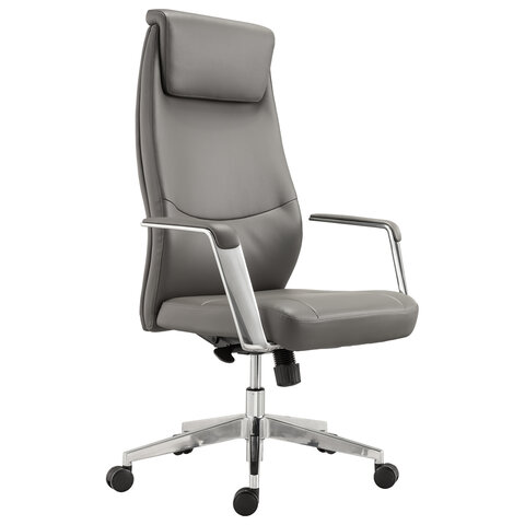 Кресло офисное BRABIX PREMIUM "Jazz EX-757", синхромеханизм, алюминий, экокожа, серое, 532490 — арт. SAMSON-532490