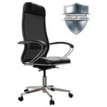 Кресло офисное МЕТТА "ErgoLife" Comfort, хром, сиденье мягкое, ткань-сетка/экокожа, черное — арт. SAMSON-532998