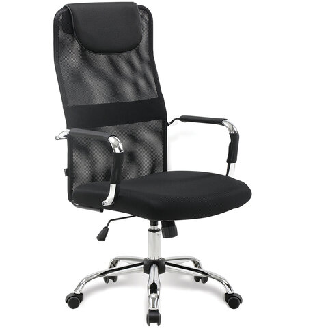 Кресло офисное BRABIX "Fit EX-514", с подголовником, хром, черное, 531949 — арт. SAMSON-531949