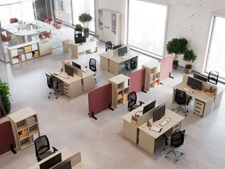 Серия офисной мебели Нью лайн (New Line) в рабочей зоне офиса — вариант 1
