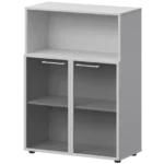 Шкаф средний с нишей со стеклом в ал. рамке Кортез (СМШ38.28RS(Б)) 79.2 × 38 × 119 см — Белый
