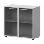 Шкаф низкий со стеклом в ал. рамке Кортез (СМШ28RS(Б)) 79.2 × 38 × 81.1 см — белый