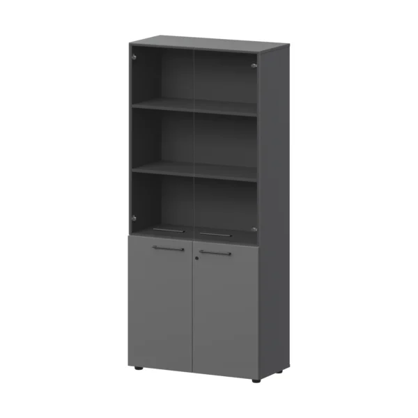 Шкаф высокий закрытый с стеклом Кортез (СМШ58.28F.38SМ(Ч)) 79.2 × 38 × 199 см
