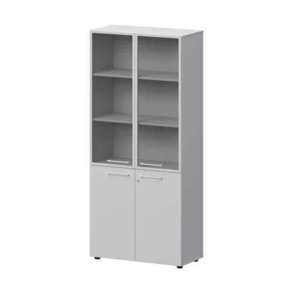 Шкаф высокий закрытый с стеклом в алюминиевой раме Кортез (СМШ58.28F.38RSМ(Б)) 79.2 × 38.2 × 199 см — арт. SIMFI-33628