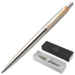 Ручка шариковая PARKER "Jotter Core Stainless Steel GT", корпус серебро, позолота, синяя, 1953182 — арт. SAMSON-142376