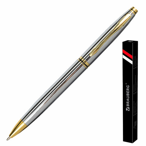 Ручка подарочная шариковая BRAUBERG "De Luxe Silver", корпус серебристый, узел 1 мм, линия письма 0,7 мм, синяя, 141414 — арт. SAMSON-141414
