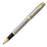 Ручка-роллер PARKER "IM Core Brushed Metal GT", серебристый матовый лак, позолота, черная, 1931663 — арт. SAMSON-142541