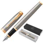 Ручка перьевая PARKER "IM Core Brushed Metal GT", серебристый матовый лак, позолота, синяя, 1931649 — арт. SAMSON-142540