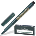 Ручка капиллярная (линер) FABER-CASTELL "Finepen 1511", ЧЕРНАЯ, корпус темно-зеленый, линия 0,4 мм, 151199 — арт. SAMSON-140995