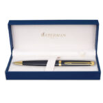 Ручка подарочная шариковая WATERMAN "Hemisphere Matt Black GT", черный матовый лак, позолоченные детали, синяя, S0920770 — арт. SAMSON-141698