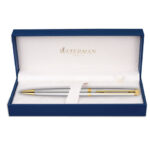 Ручка подарочная шариковая WATERMAN "Hemisphere Stainless Steel GT", серебристый корпус, позолоченные детали, синяя, S0920370 — арт. SAMSON-141693