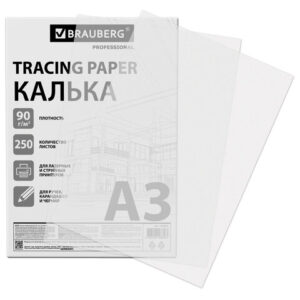 Калька А3 ВЫСОКОЙ ПРОЗРАЧНОСТИ, ПЛОТНАЯ, для печати и творчества, 90 г/м2, 250 листов, BRAUBERG, 116641 — арт. SAMSON-116641
