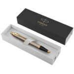 Ручка шариковая PARKER "IM Core Brushed Metal GT", серебристый матовый лак, позолота, синяя, 1931670 — арт. SAMSON-142542