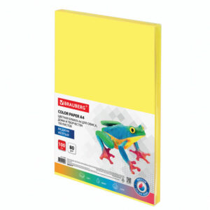 Бумага цветная BRAUBERG, А4, 80 г/м2, 100 л., медиум, желтая, для офисной техники, 112454 — арт. SAMSON-112454