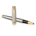 Ручка-роллер PARKER "IM Core Brushed Metal GT", серебристый матовый лак, позолота, черная, 1931663 — арт. SAMSON-142541