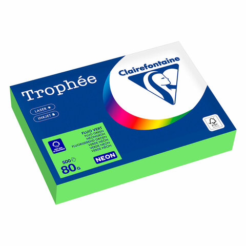 Бумага цветная CLAIREFONTAINE, А4, 80 г/м2, 500 л., неон, зеленый, Франция, 2975C, 2975PC — арт. SAMSON-116726