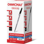 Ручка шариковая ОФИСМАГ "Line", ЧЕРНАЯ, корпус прозрачный, узел 1 мм, линия письма 0,5 мм, 141879 — арт. SAMSON-141879
