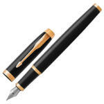 Ручка перьевая PARKER "IM Core Black Lacquer GT", черный глянцевый лак, позолота, синяя, 1931645 — арт. SAMSON-142531