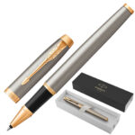 Ручка-роллер PARKER "IM Core Brushed Metal GT", серебристый матовый лак, позолота, черная, 1931663 — арт. SAMSON-142541