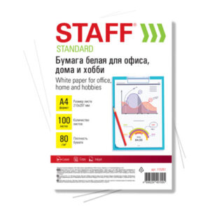 Бумага белая А4, 80 г/м2, 100 л., STAFF "СТАНДАРТ", СТУДЕНЧЕСКАЯ, Россия, 146% (CIE), 115351 — арт. SAMSON-115351