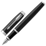 Ручка перьевая PARKER "IM Core Black Lacquer CT", корпус черный глянцевый лак, хромированные детали, синяя, 1931644 — арт. SAMSON-142528
