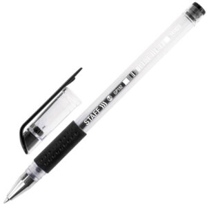 Ручка гелевая с грипом STAFF "EVERYDAY" GP-192, ЧЕРНАЯ, корпус прозрачный, узел 0,5 мм, линия письма 0,35 мм, 141823 — арт. SAMSON-141823