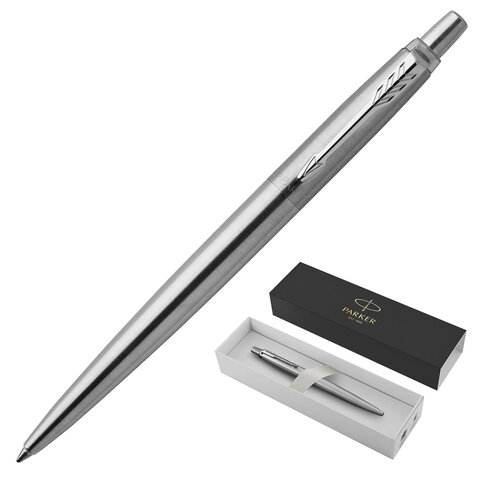 Ручка шариковая PARKER "Jotter Core Stainless Steel CT", корпус серебристый, детали хром, синяя, 1953170 — арт. SAMSON-142378